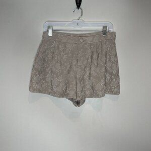 Free People Floral Embroidered Pleated Front Mini Shorts Stone Grey Beige 4